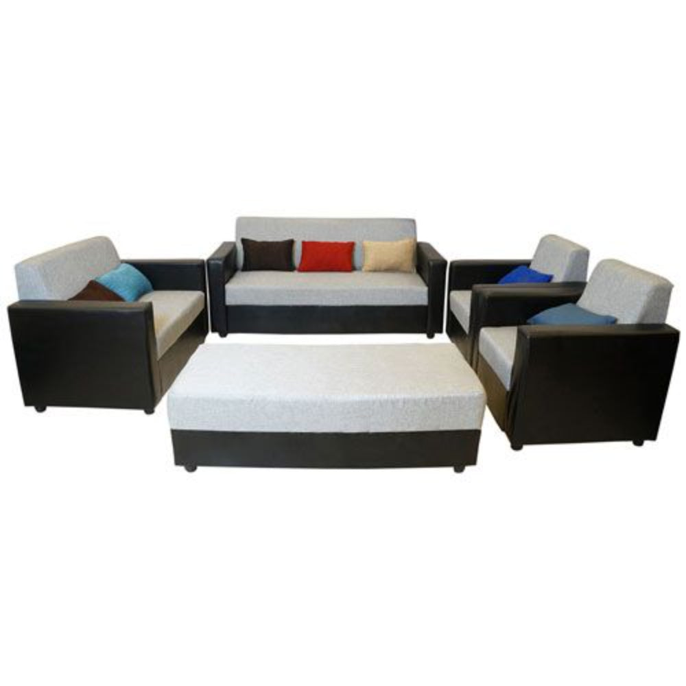 Brazil 3+2+1+Diwan Sofa Set with Diwan,Grey Calico Upholstery in Multicolor Pillows