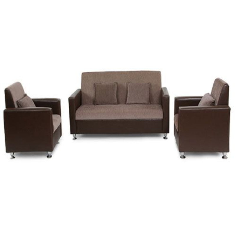 Cameroon HardWood 2+ 2 Seater Sofa In Italian Fabric and Micro Fabir Leather in Chestnut Brown Color