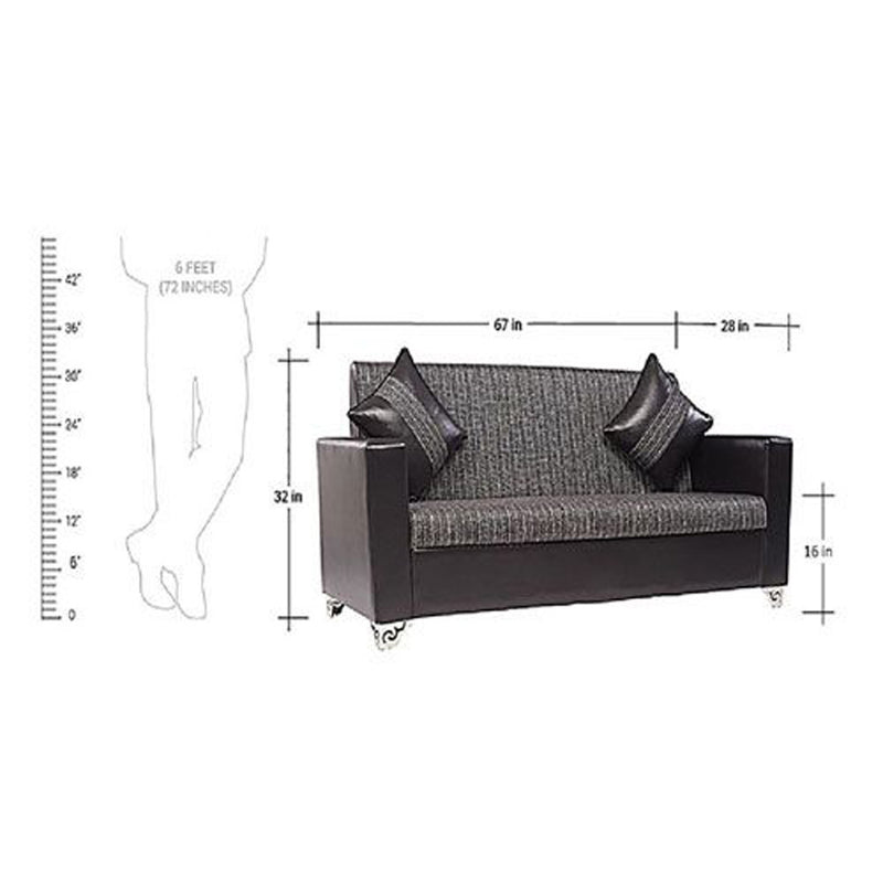 Brazil 3+1+1 Seater sofa Set Hard Wood Sofa Set in Black Faux Leather and Grey Velvet Fabric