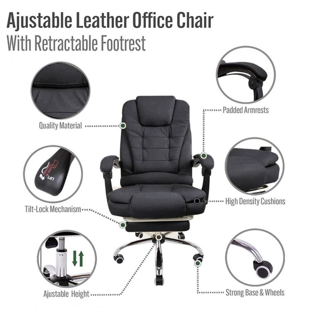 Harward Office Chair With Massager & Footrest In Black Colour