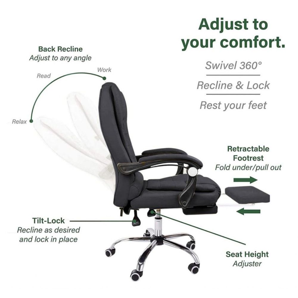 Harward Office Chair With Massager & Footrest In Black Colour