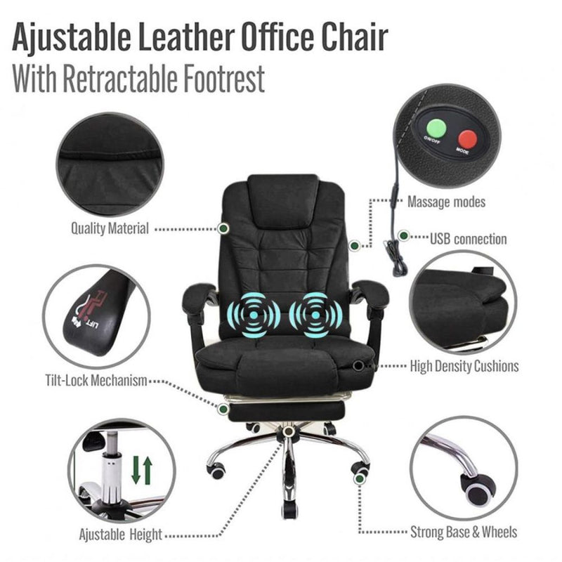 Harward Office Chair With Massager & Footrest In Black Colour