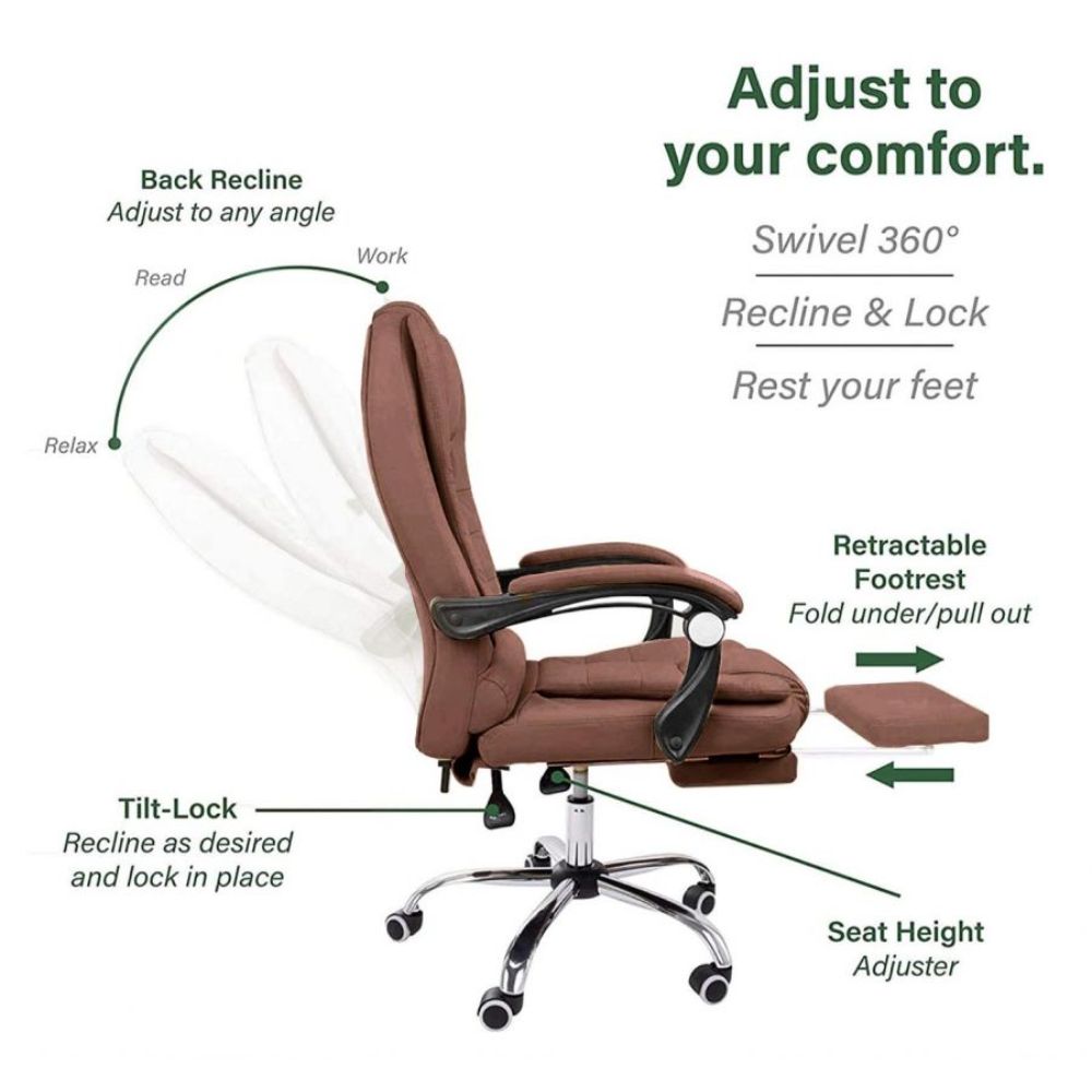 Harward Office Chair With Massager & Footrest In Brown Colour