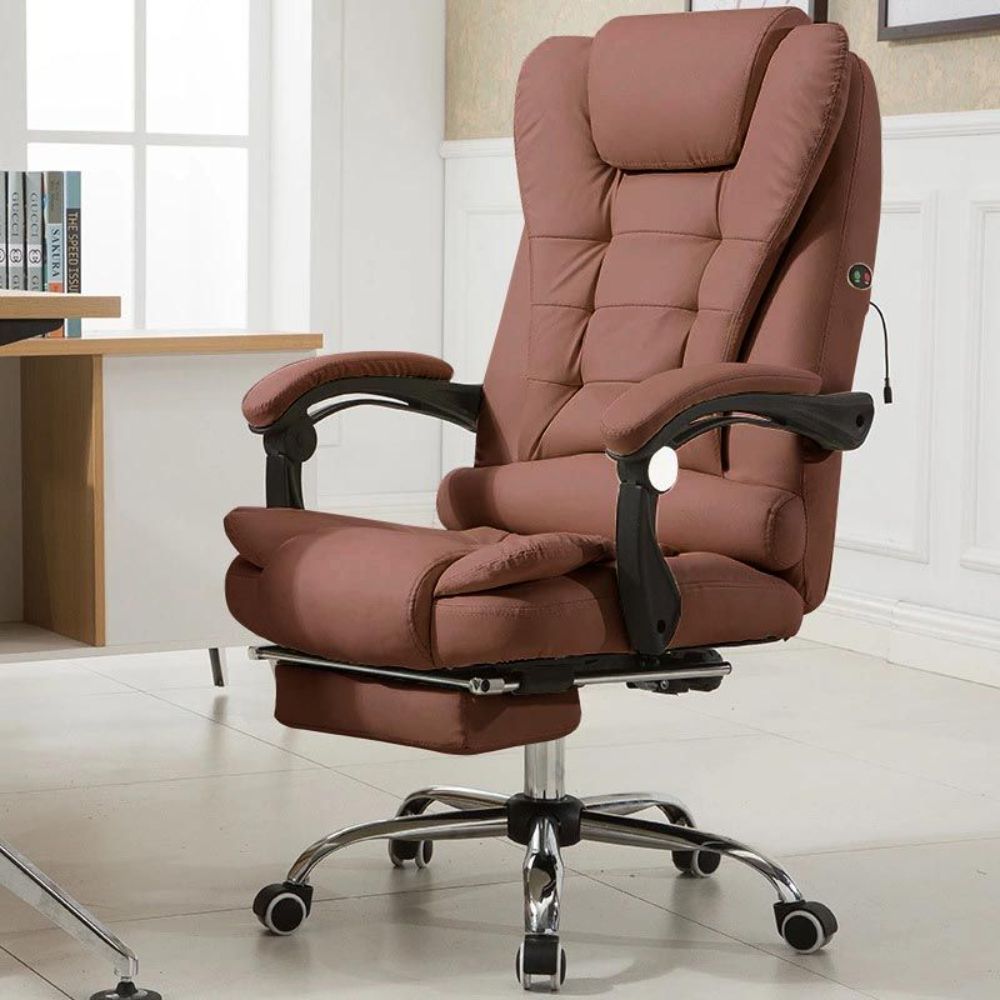 Harward Office Chair With Massager & Footrest In Brown Colour