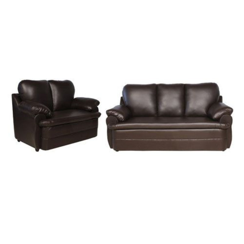 Pisa Solid Wood 3+2 Seater Micro Fibre Leather Sofa in Dark Brown Colour