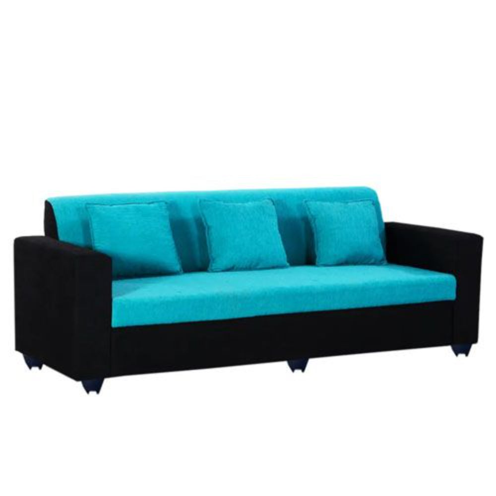 Bantia Desy Fabric 3 Seater Sofa (Color-Aqua Blue & Black)