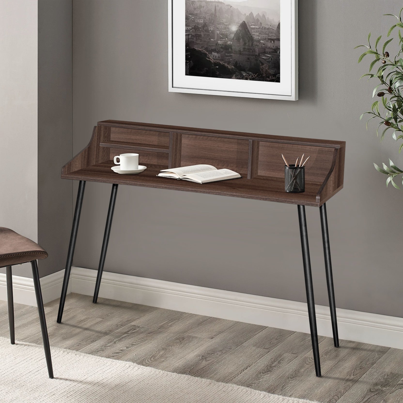 Bantia Engineered Wood Computer Desk  (Straight, Finish Color - Walnut, Knock Down)