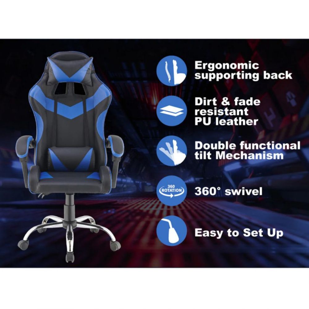 Quad Ergonomic Gaming Chair in Blue & Black Colour