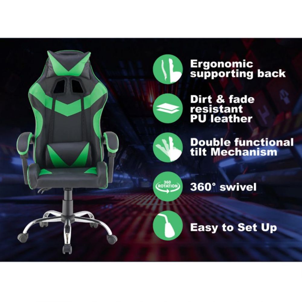 Quad Ergonomic Gaming Chair in Green & Black Colour