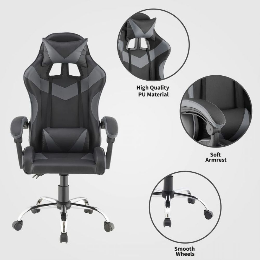 Quad Ergonomic Gaming Chair in Grey & Black Colour