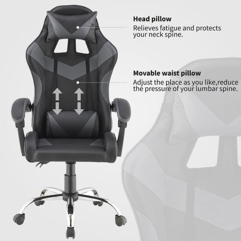 Quad Ergonomic Gaming Chair in Grey & Black Colour