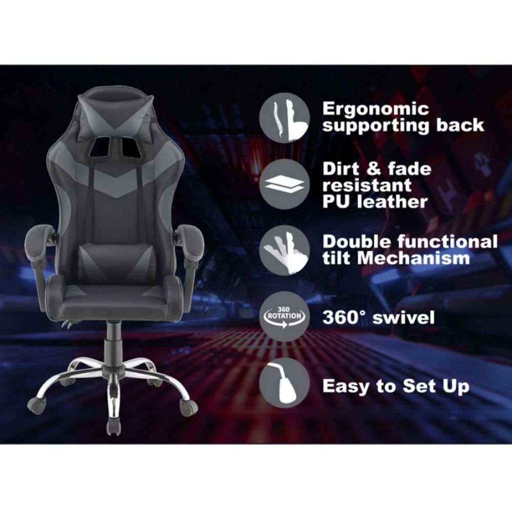 Quad Ergonomic Gaming Chair in Grey & Black Colour