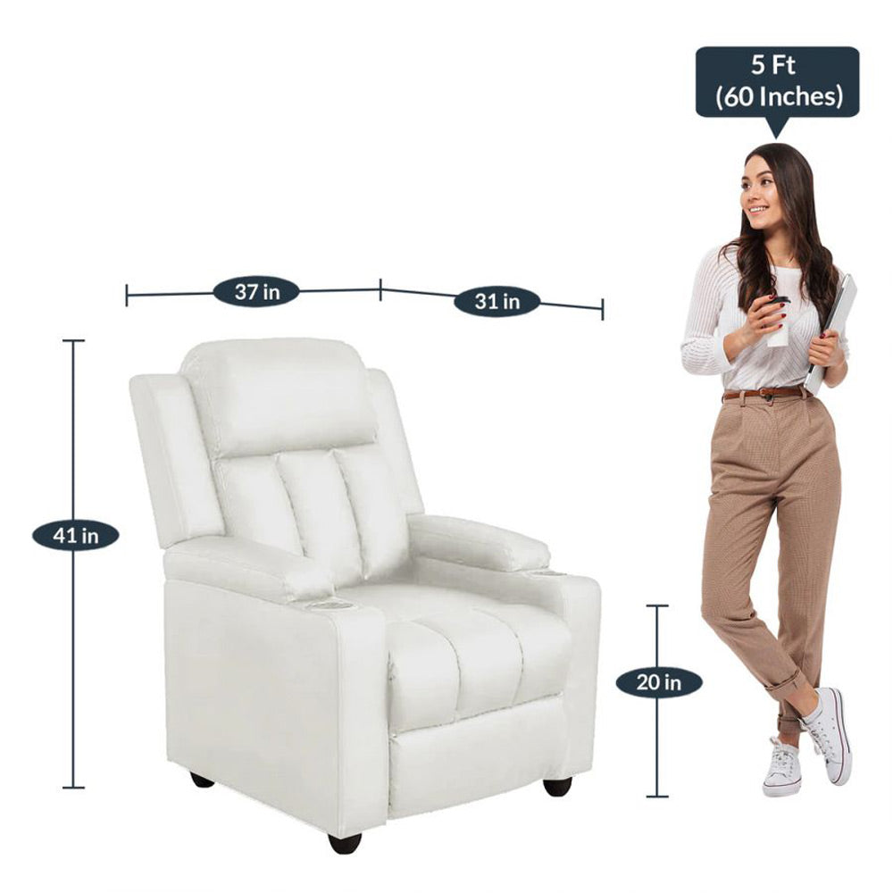 Classy 1 seater Manual Recliner with cupholders in White Colour