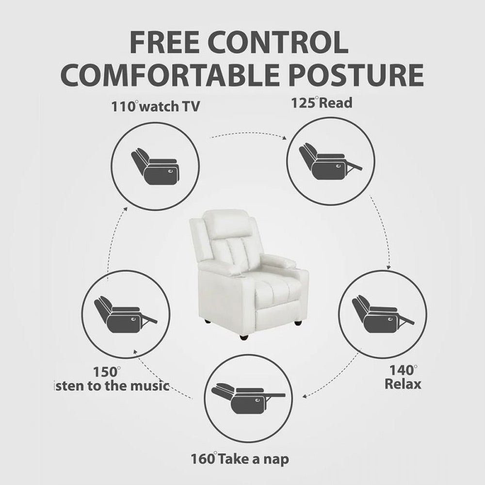 Classy 1 seater Manual Recliner with cupholders in White Colour