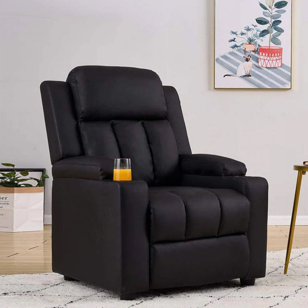 Classy 1 seater Manual Recliner with cupholders in Black Colour