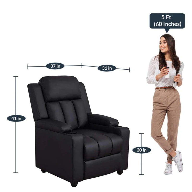 Classy 1 seater Manual Recliner with cupholders in Black Colour