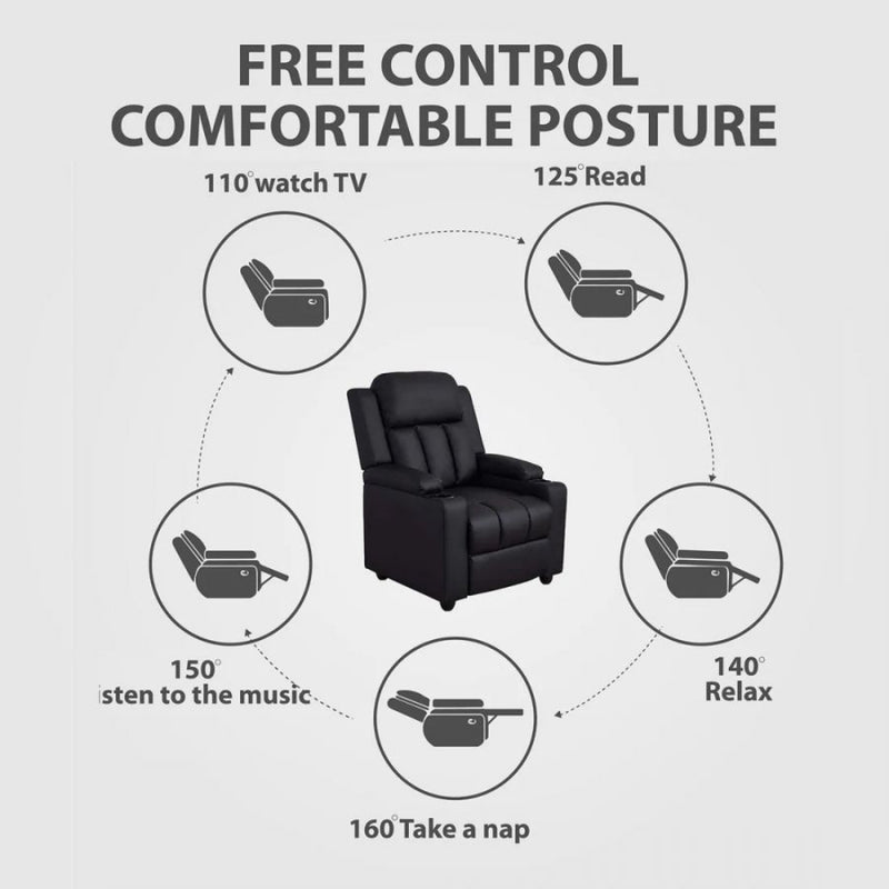 Classy 1 seater Manual Recliner with cupholders in Black Colour