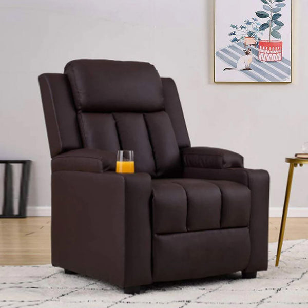 Classy 1 seater Manual Recliner with cupholders in Brown Colour