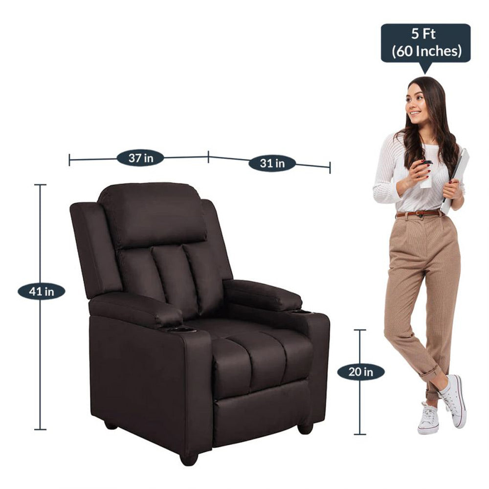 Classy 1 seater Manual Recliner with cupholders in Brown Colour