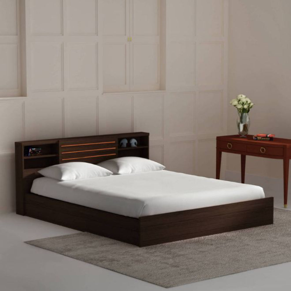 Classic Queen Size Bed with Storage in Wenge Finish