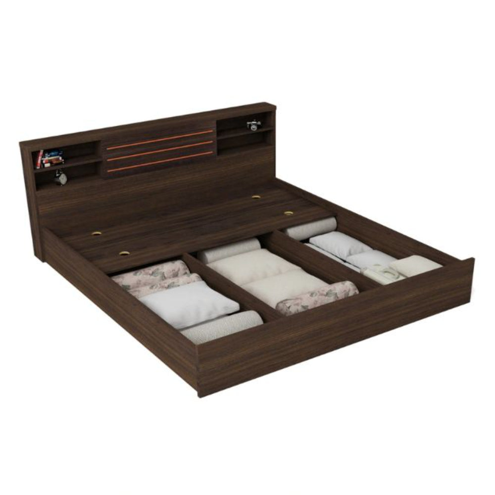 Classic Queen Size Bed with Storage in Wenge Finish