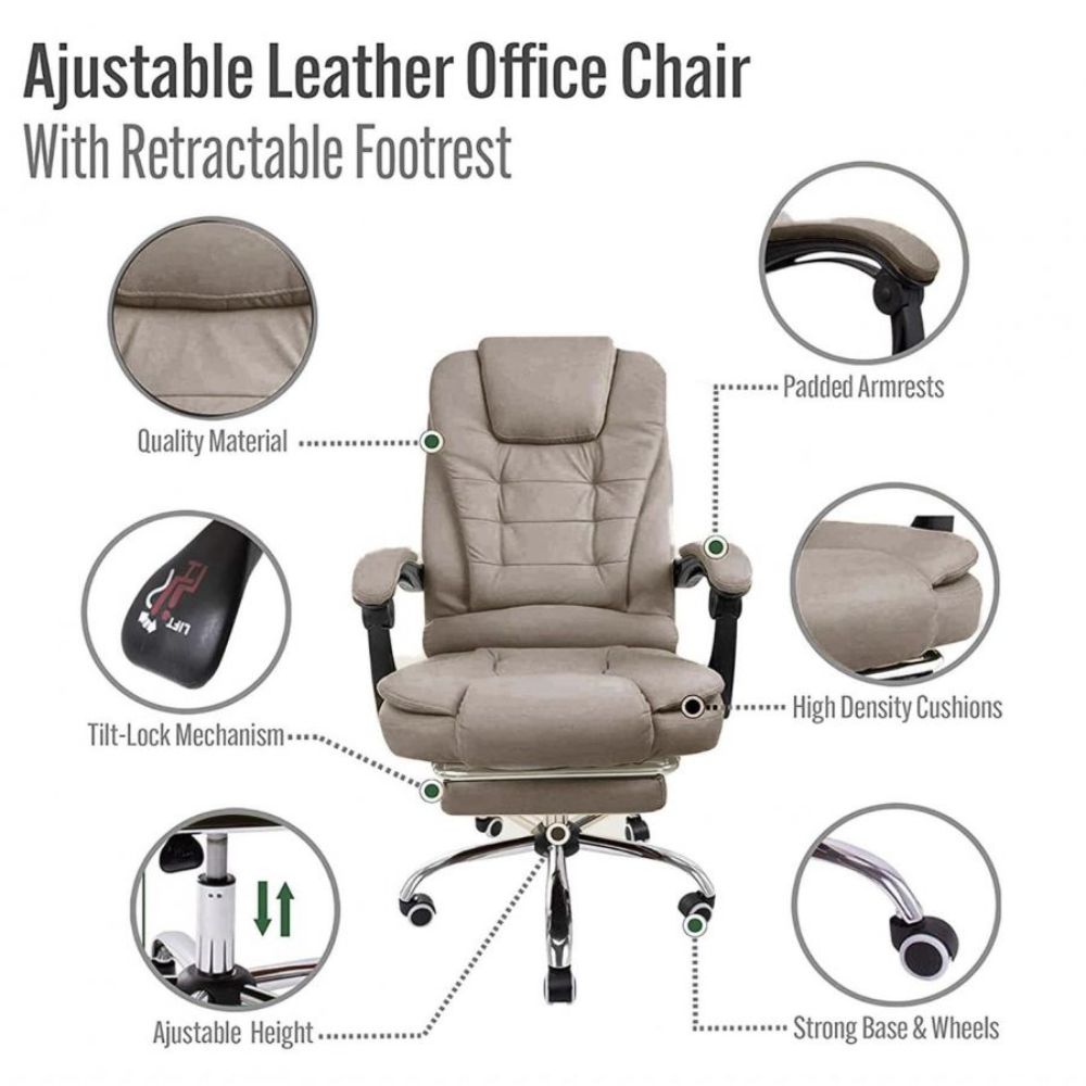 Harward Office Chair With Massager & Footrest In Khaki Colour