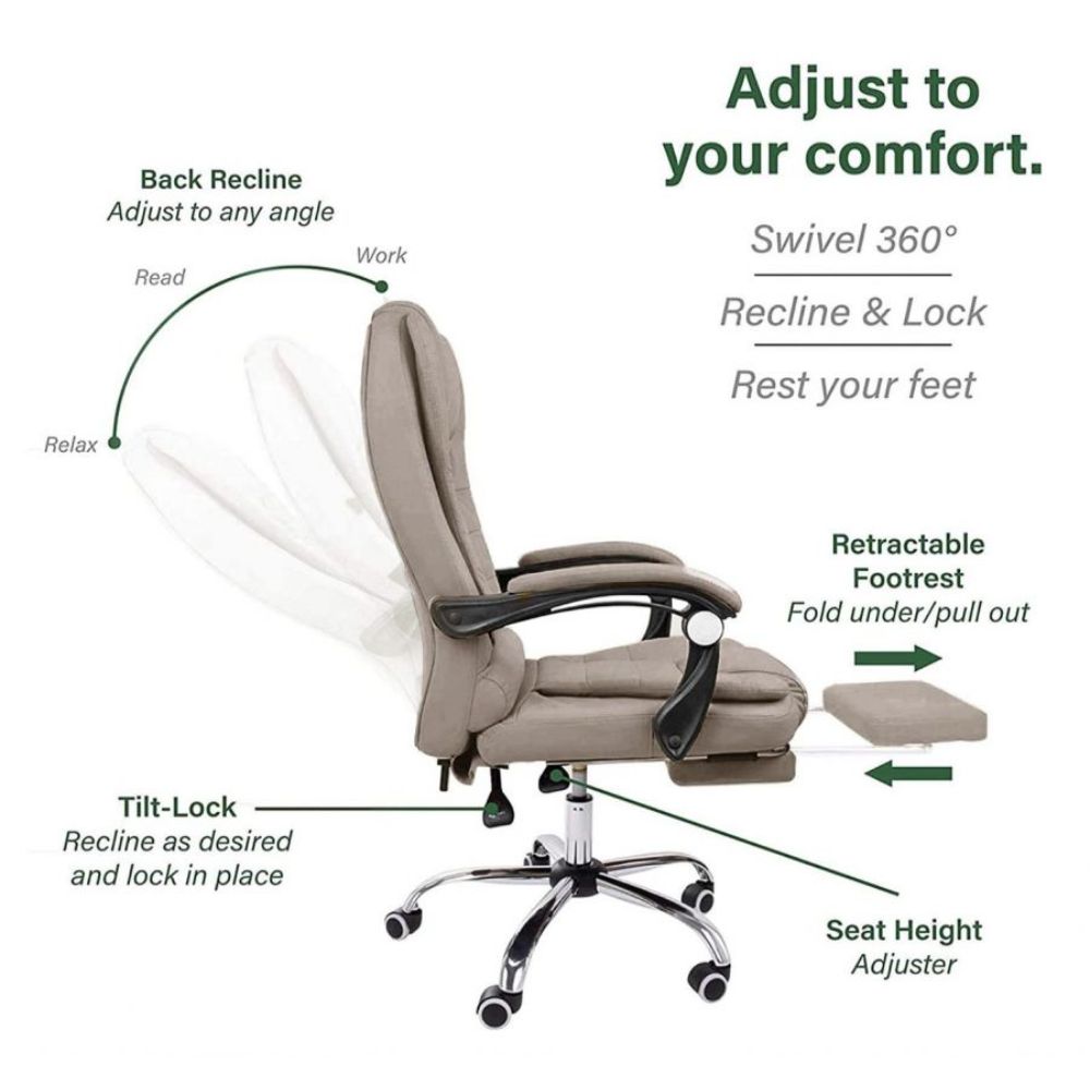 Harward Office Chair With Massager & Footrest In Khaki Colour