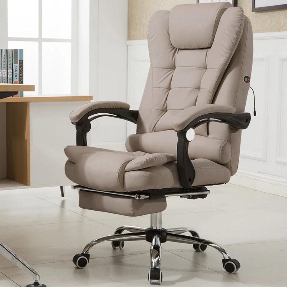 Harward Office Chair With Massager & Footrest In Khaki Colour