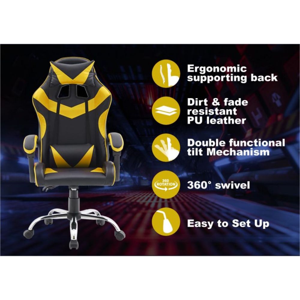 Quad Ergonomic Gaming Chair in Yellow Colour