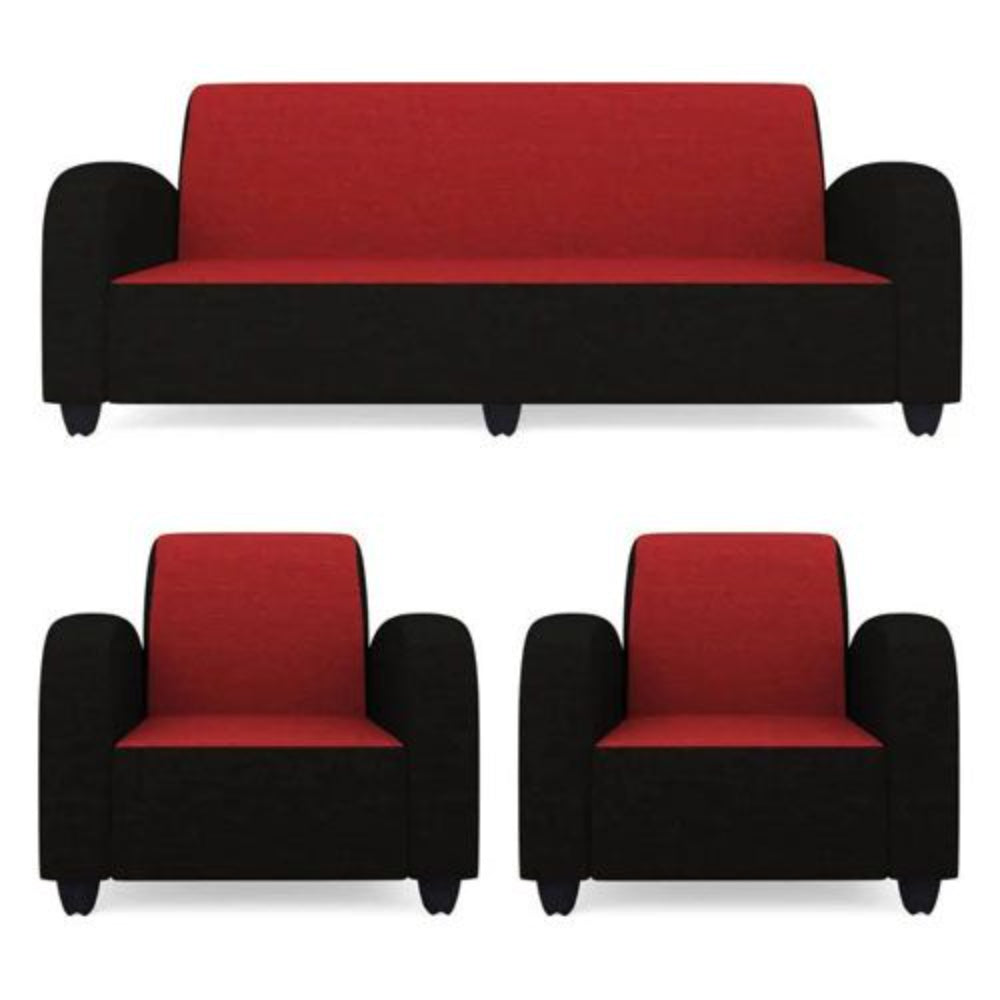 Bantia Quatra Fabric 3 + 1 + 1 Red & Black Sofa Set